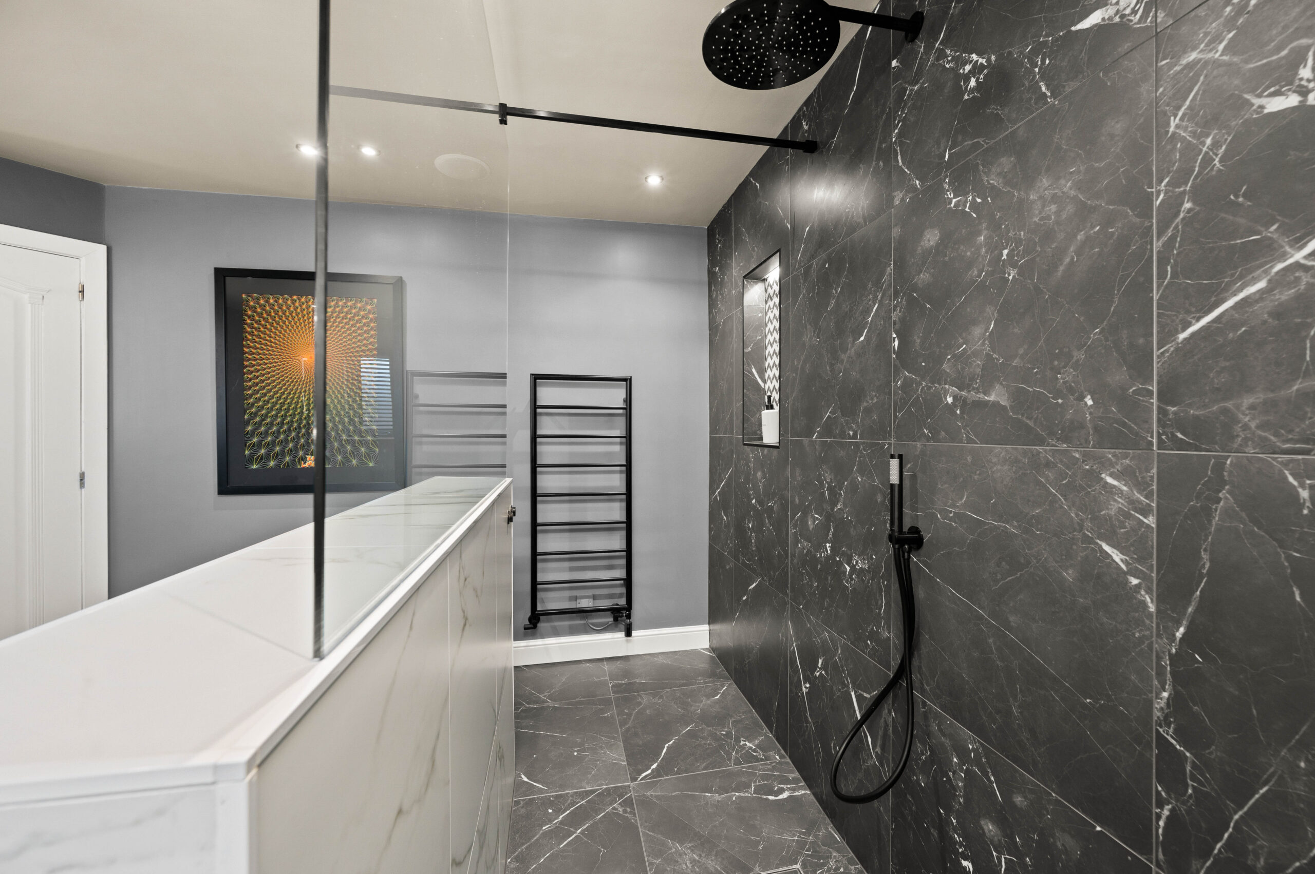 Walk in Shower with Matt Black Brassware